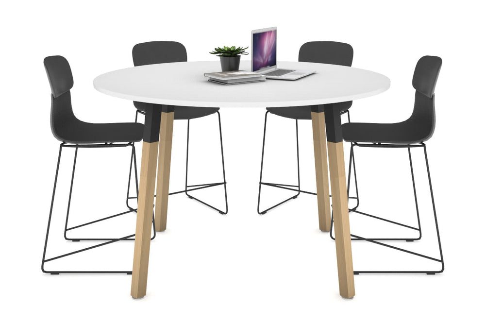 Quadro Counter Wood Legs Round Table [1200 mm]-black bracket white none