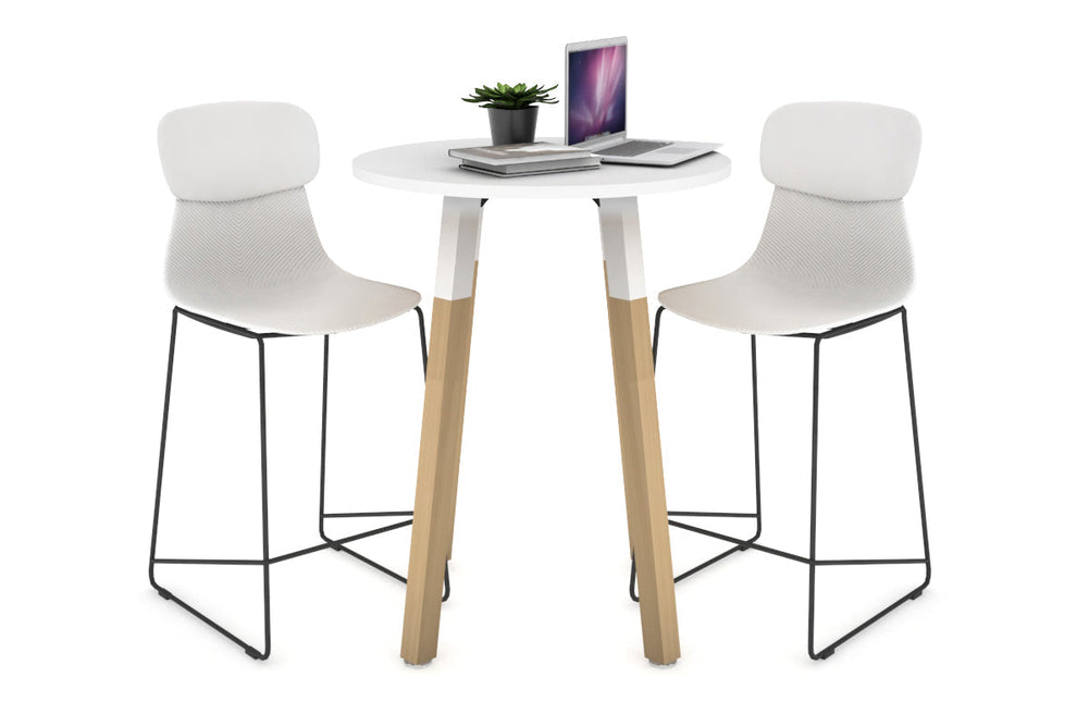 Quadro Counter Wood Legs Round Table [600 mm]-white bracket white none