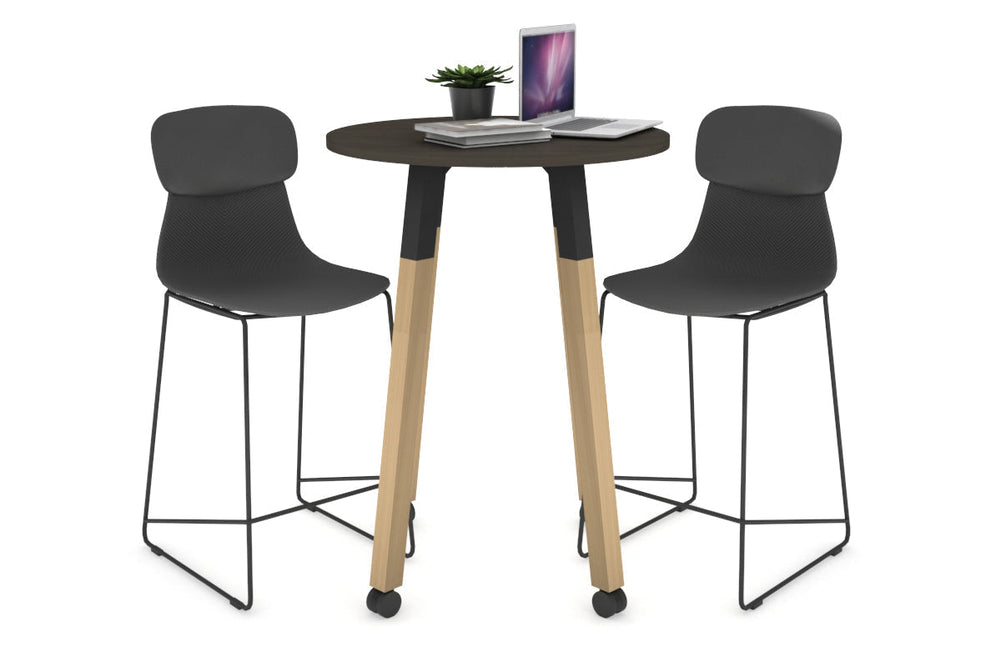 Quadro Counter Wood Legs Round Table [600 mm]-black bracket dark oak wheels