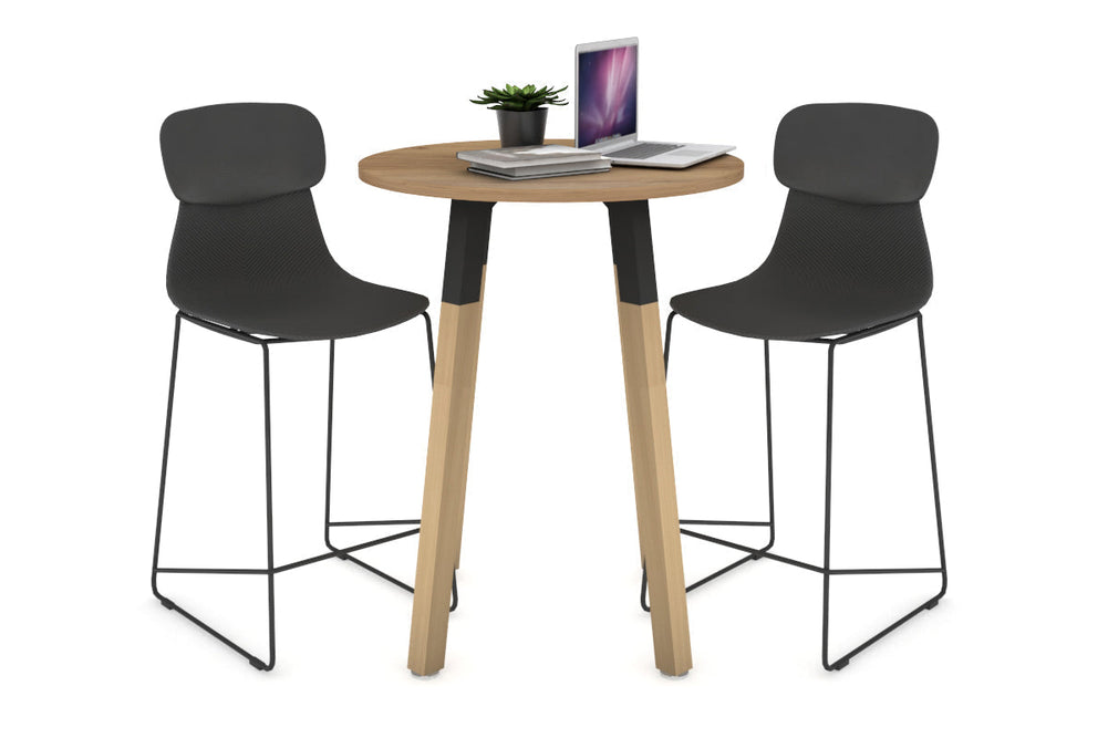 Quadro Counter Wood Legs Round Table [600 mm]-black bracket salvage oak none