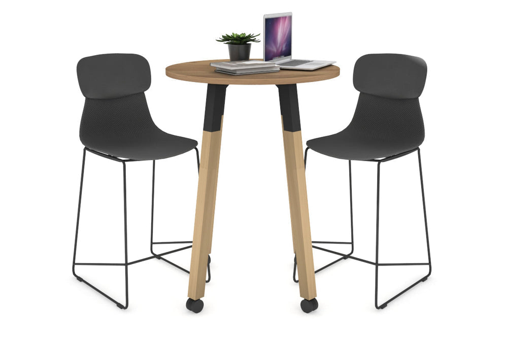 Quadro Counter Wood Legs Round Table [600 mm]-black bracket salvage oak wheels