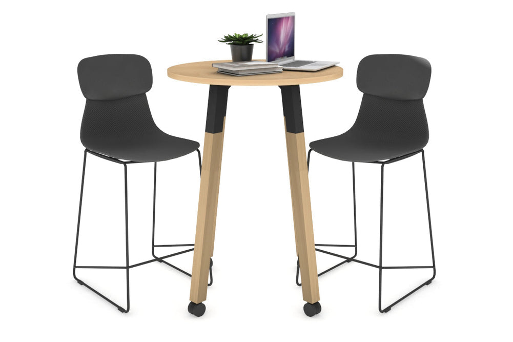 Quadro Counter Wood Legs Round Table [600 mm]-black bracket maple wheels