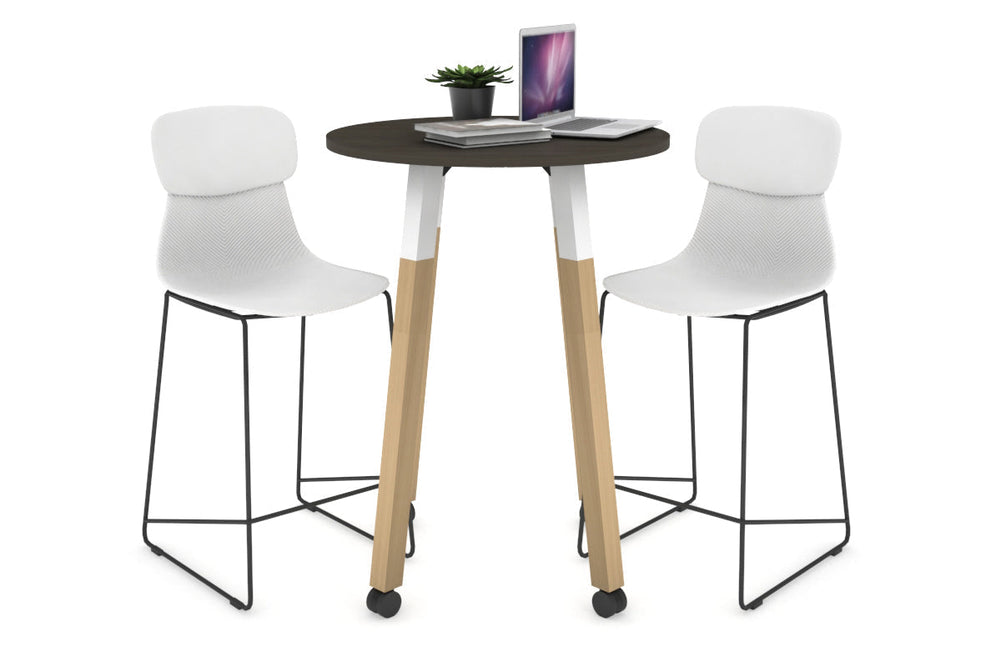 Quadro Counter Wood Legs Round Table [600 mm]-white bracket dark oak wheels