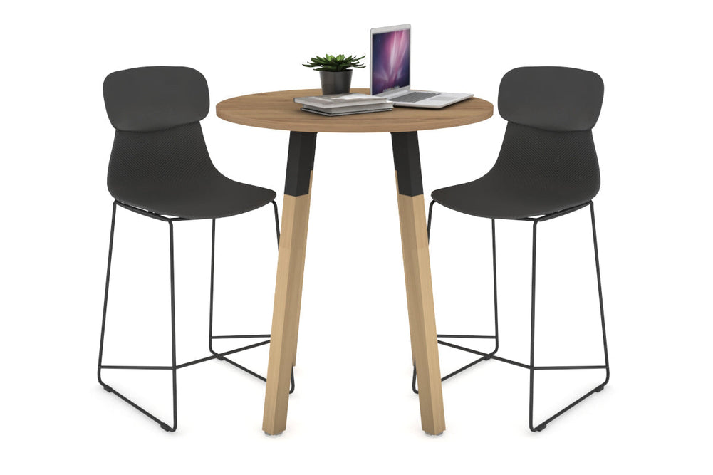 Quadro Counter Wood Legs Round Table [700 mm]-black bracket maple wheels