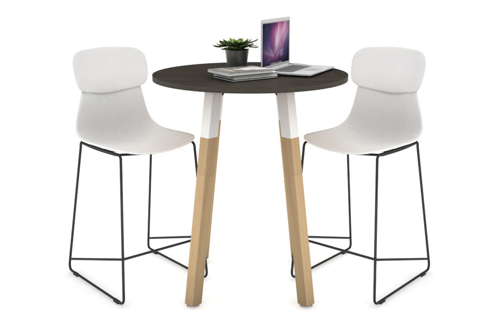 Quadro Counter Wood Legs Round Table [700 mm]-black bracket maple wheels