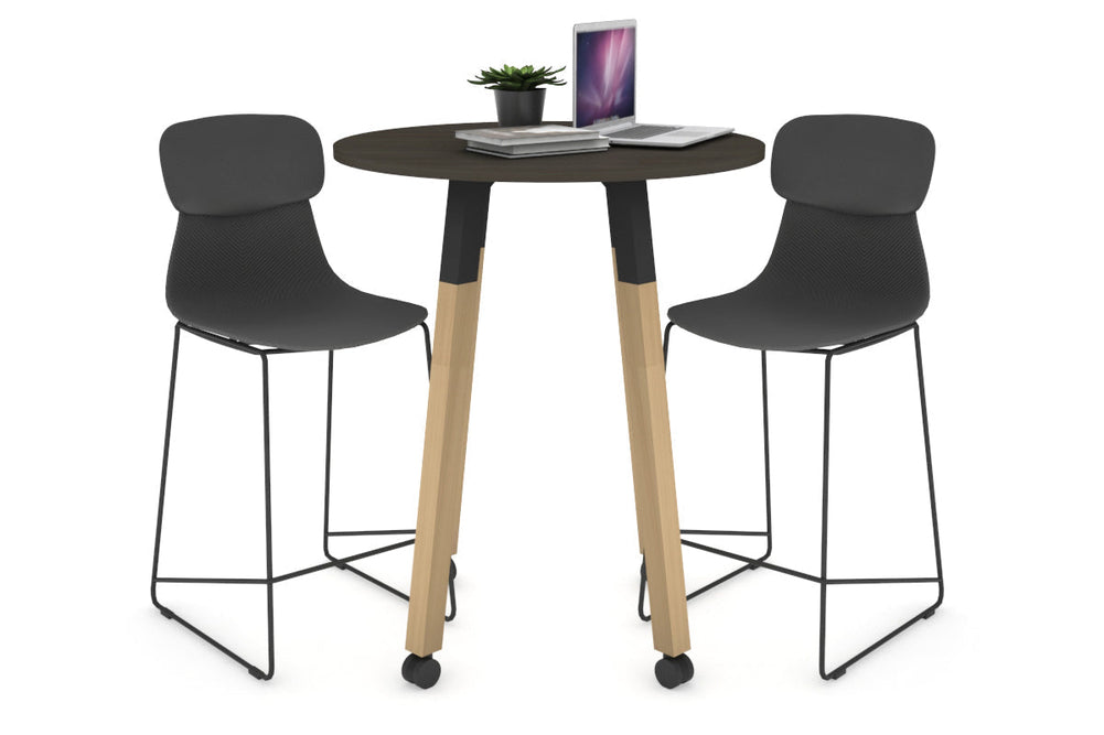 Quadro Counter Wood Legs Round Table [700 mm]-black bracket maple wheels