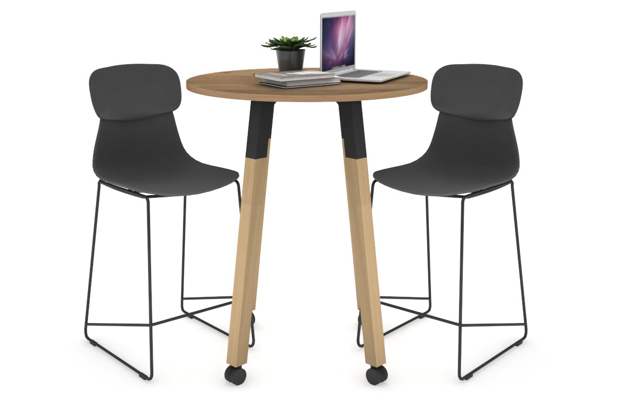Quadro Counter Wood Legs Round Table [700 mm]-black bracket maple wheels
