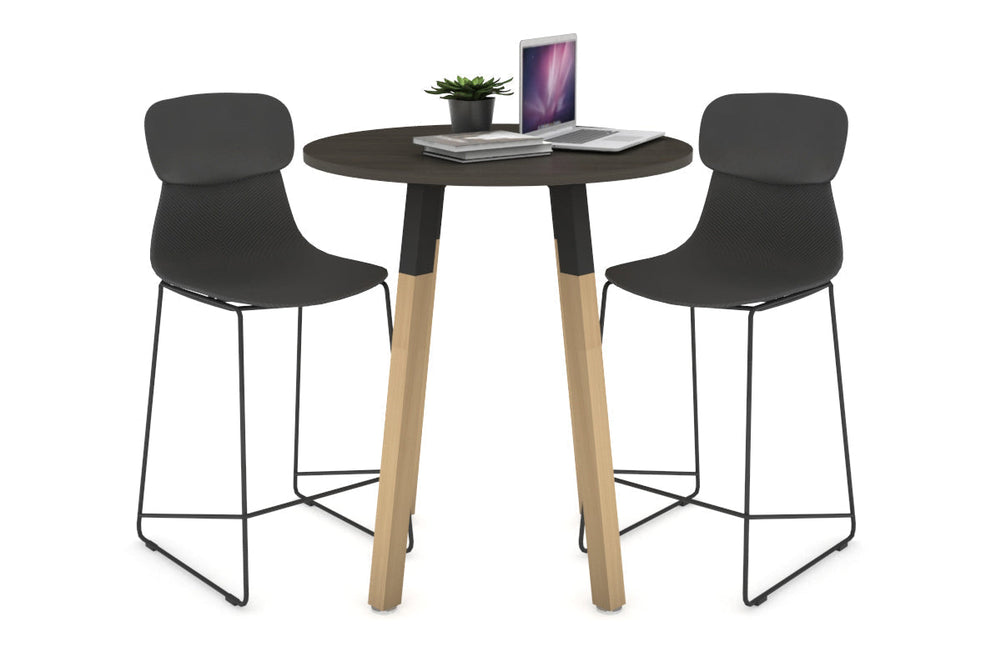 Quadro Counter Wood Legs Round Table [700 mm]-black bracket maple wheels