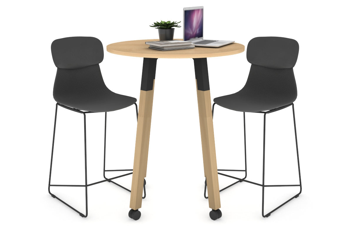 Quadro Counter Wood Legs Round Table [700 mm]-black bracket maple wheels