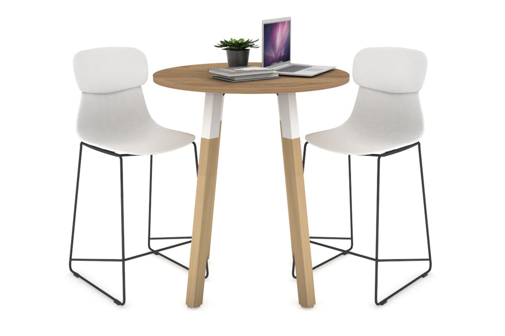 Quadro Counter Wood Legs Round Table [700 mm]-black bracket maple wheels