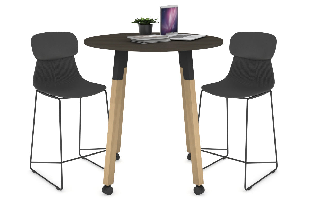 Quadro Counter Wood Single Leg Round Table [800 mm] Jasonl black bracket dark oak wheels