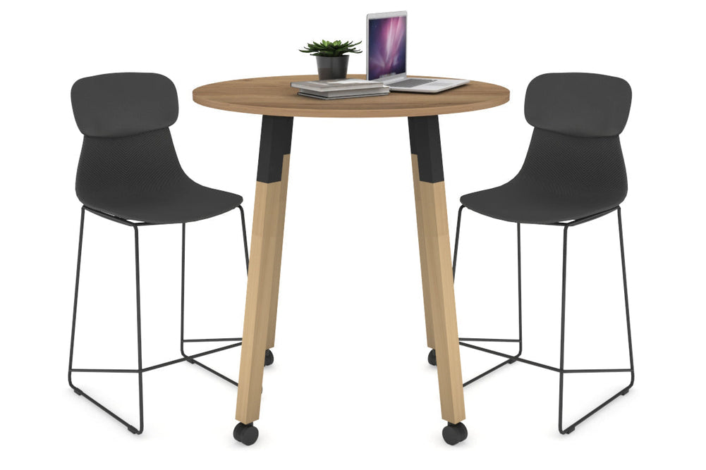 Quadro Counter Wood Legs Round Table [800 mm]-black bracket salvage oak wheels