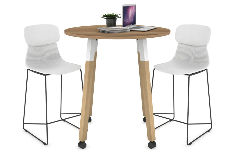 Quadro Counter Wood Legs Round Table [800 mm]-white bracket salvage oak wheels