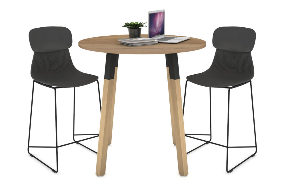 Quadro Counter Wood Legs Round Table [800 mm]-black bracket salvage oak none