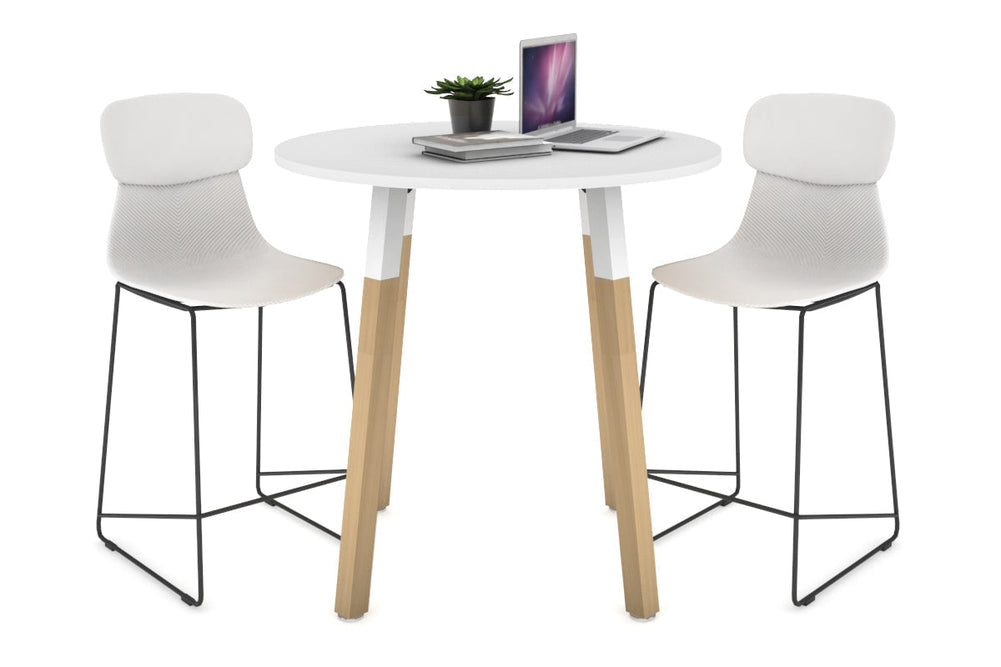Quadro Counter Wood Legs Round Table [800 mm]-white bracket white none