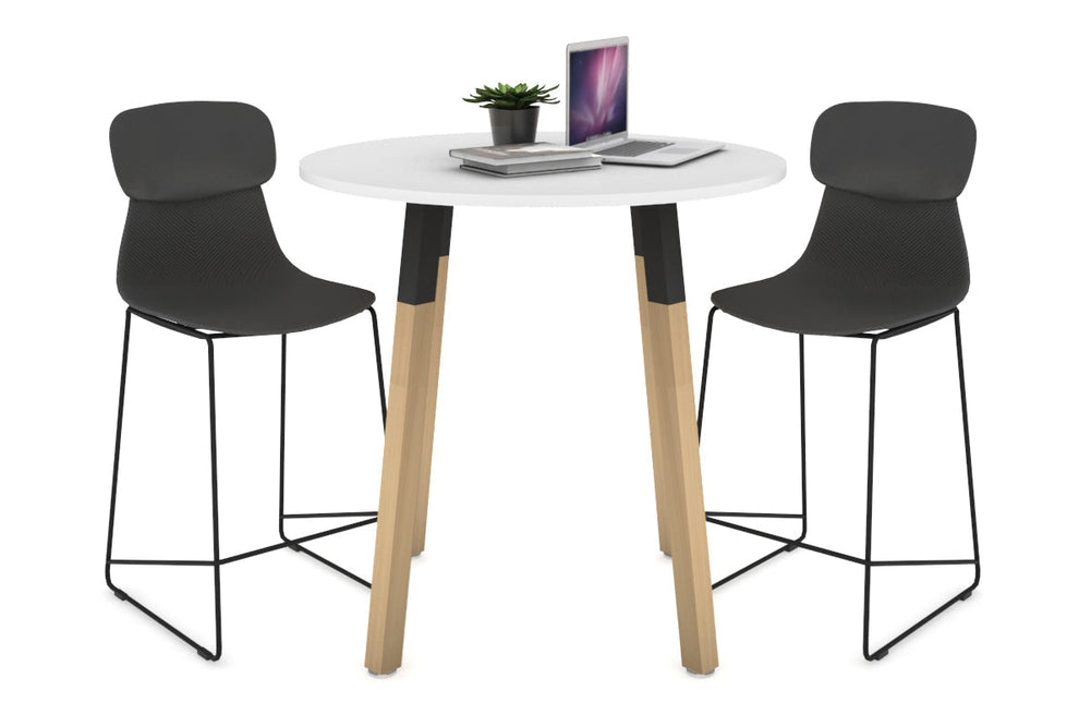 Quadro Counter Wood Legs Round Table [800 mm]-black bracket white none