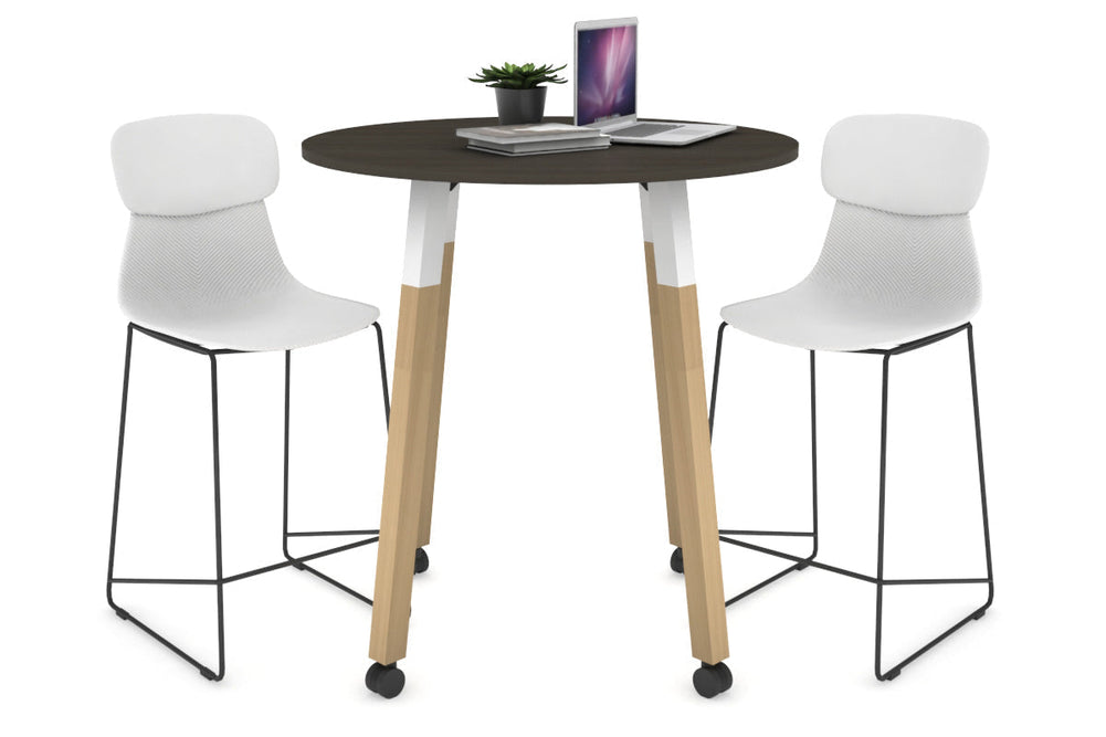 Quadro Counter Wood Legs Round Table [800 mm]-white bracket dark oak wheels