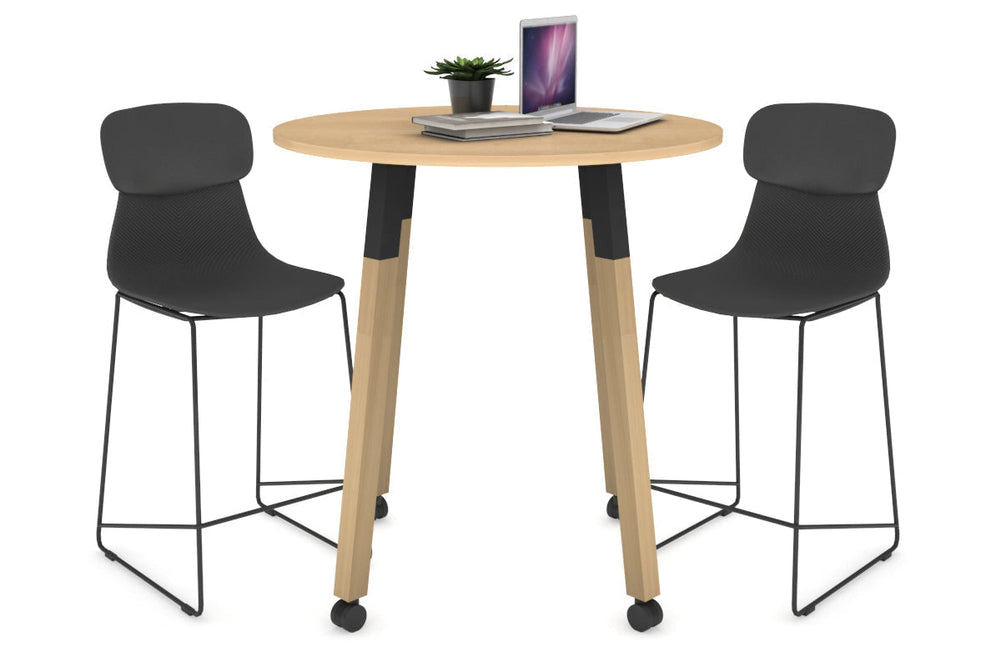 Quadro Counter Wood Legs Round Table [800 mm]-black bracket maple wheels