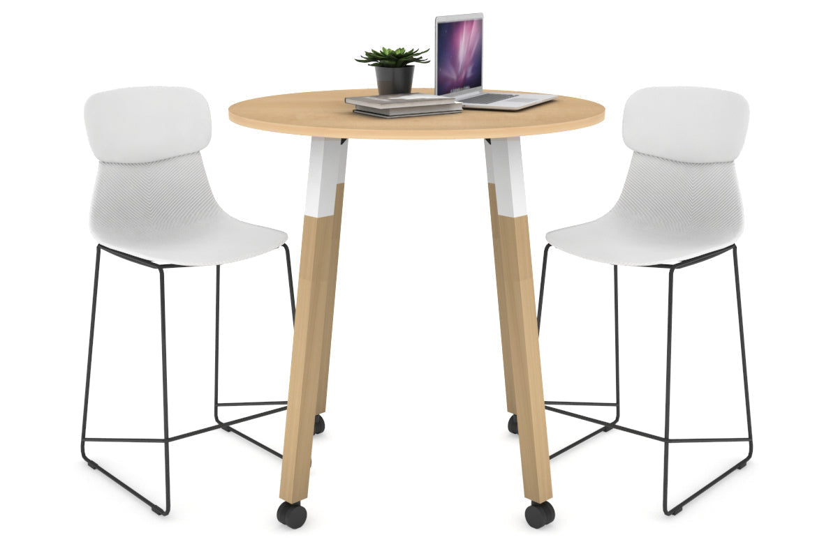 Quadro Counter Wood Single Leg Round Table [800 mm] Jasonl white bracket maple wheels
