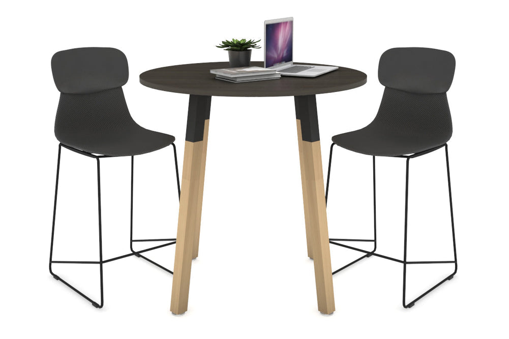 Quadro Counter Wood Legs Round Table [800 mm]-black bracket dark oak none