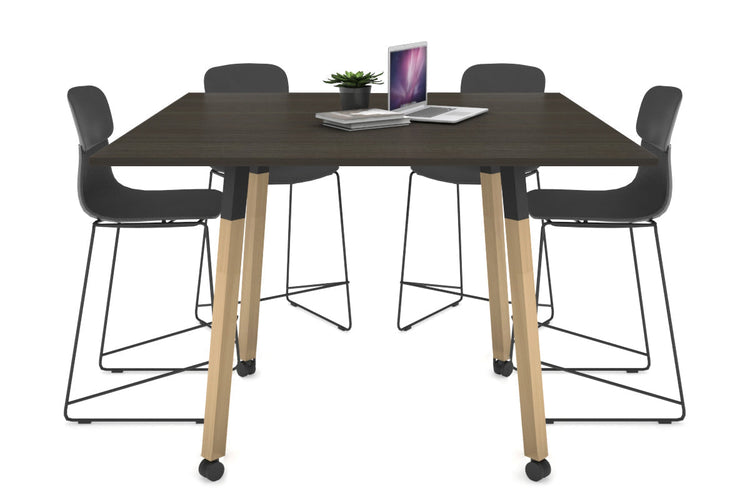 Quadro Counter Wood Single Leg Square Table [1200L x 1200W] Jasonl black bracket dark oak wheels