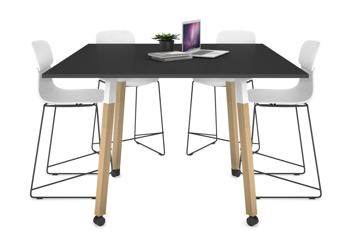 Quadro Counter Wood Single Leg Square Table [1200L x 1200W] Jasonl white bracket black wheels