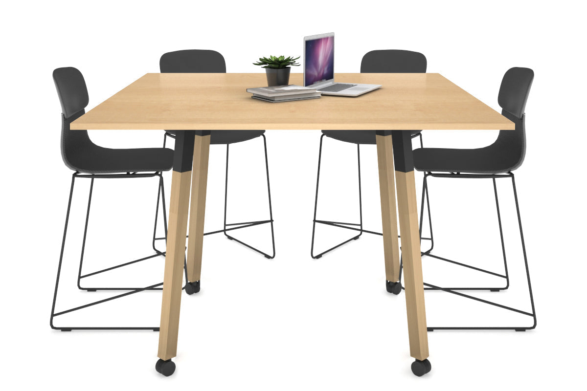 Quadro Counter Wood Single Leg Square Table [1200L x 1200W] Jasonl black bracket maple wheels