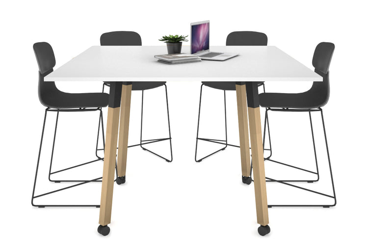 Quadro Counter Wood Single Leg Square Table [1200L x 1200W] Jasonl black bracket white wheels