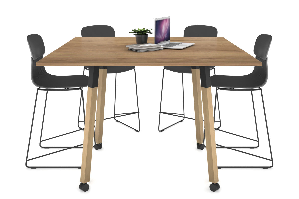Quadro Counter Wood Single Leg Square Table [1200L x 1200W] Jasonl black bracket salvage oak wheels