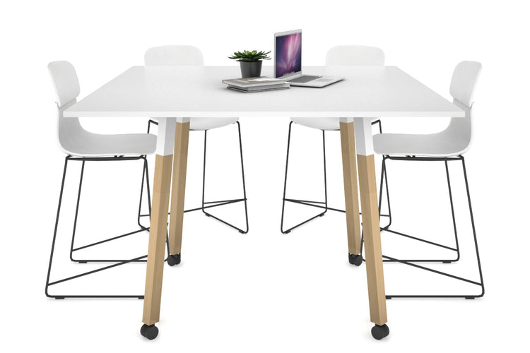 Quadro Counter Wood Single Leg Square Table [1200L x 1200W] Jasonl white bracket white wheels