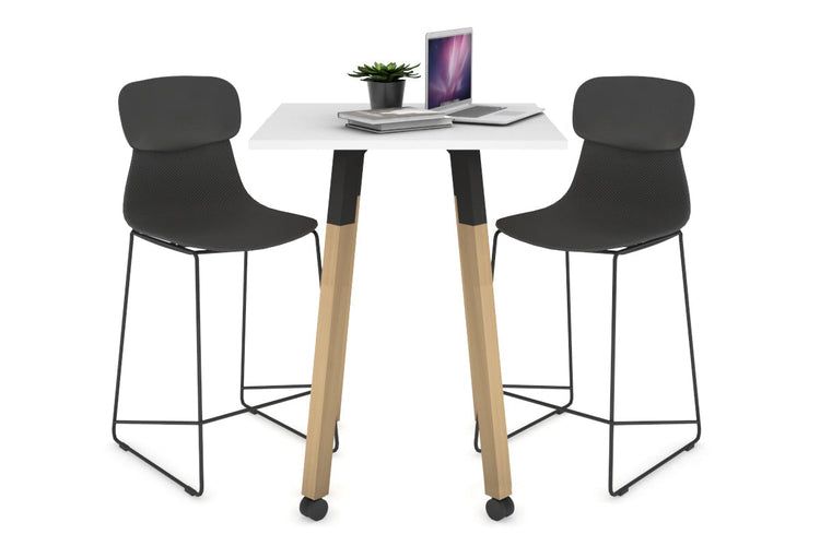 Quadro Counter Wood Single Leg Square Table [600L x 600W] Jasonl black bracket white wheels