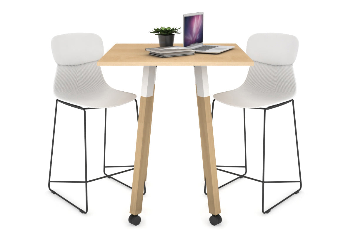 Quadro Counter Wood Single Leg Square Table [700L x 700W] Jasonl white bracket maple wheels