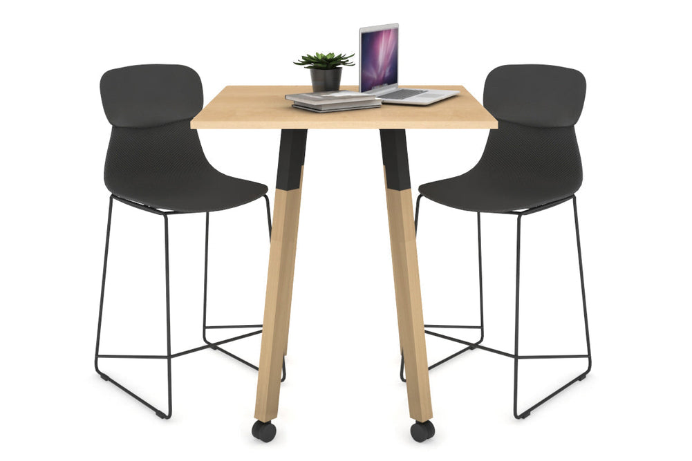 Quadro Counter Wood Legs Square Table [700L x 700W]-black bracket maple wheels