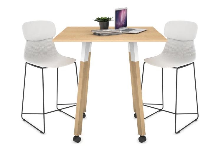 Quadro Counter Wood Single Leg Square Table [800L x 800W] Jasonl white bracket maple wheels