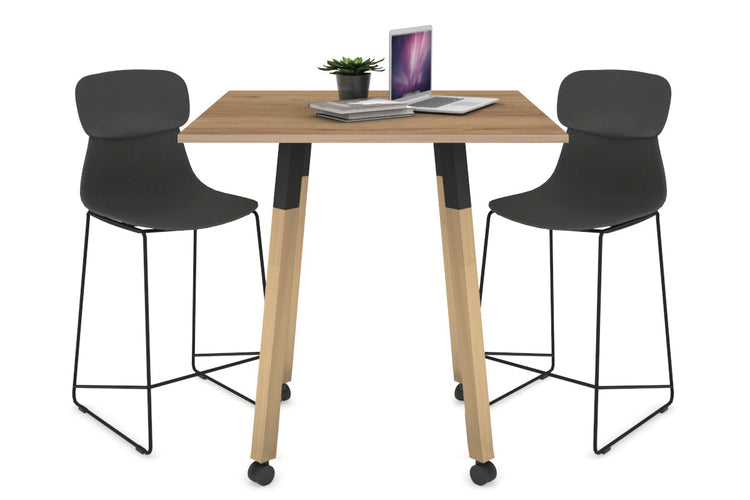 Quadro Counter Wood Single Leg Square Table [800L x 800W] Jasonl black bracket salvage oak wheels