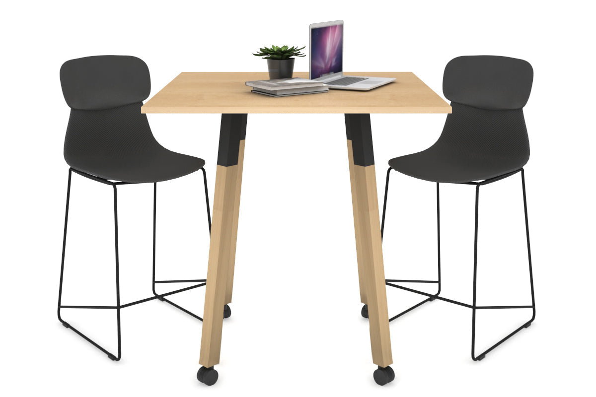 Quadro Counter Wood Single Leg Square Table [800L x 800W] Jasonl black bracket maple wheels