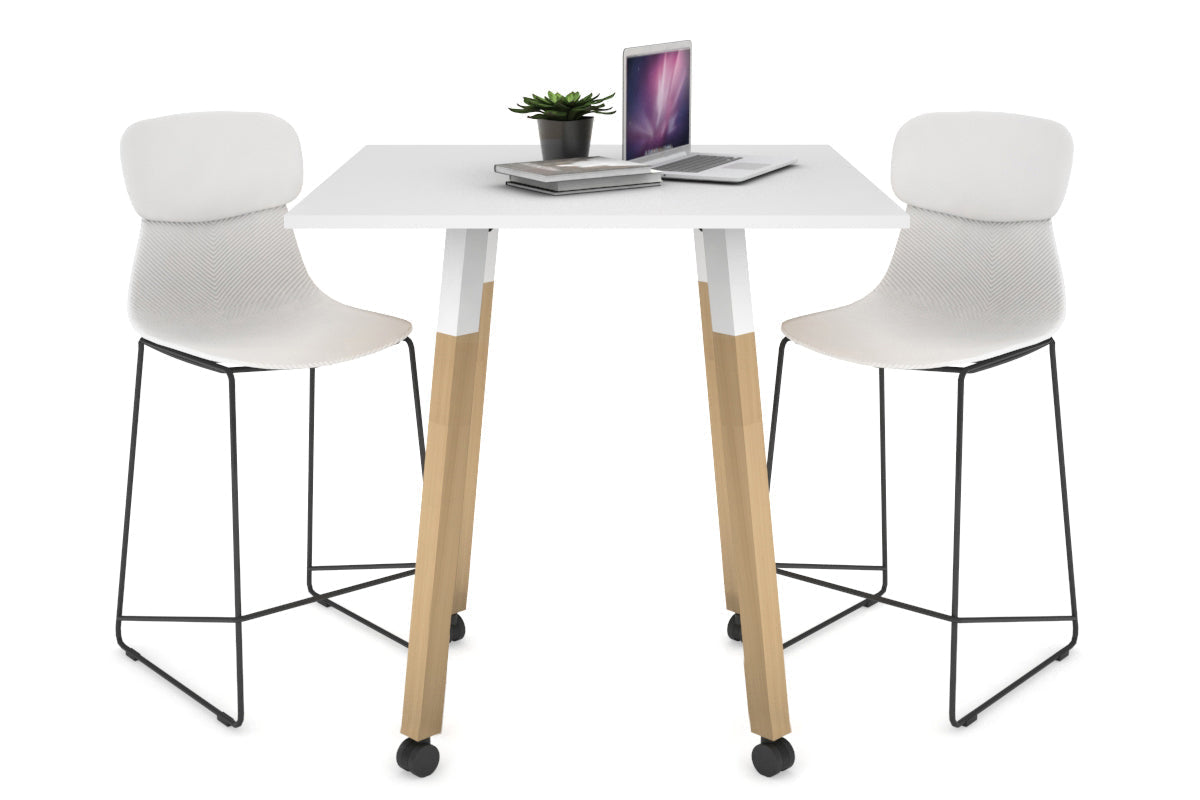 Quadro Counter Wood Single Leg Square Table [800L x 800W] Jasonl white bracket white wheels
