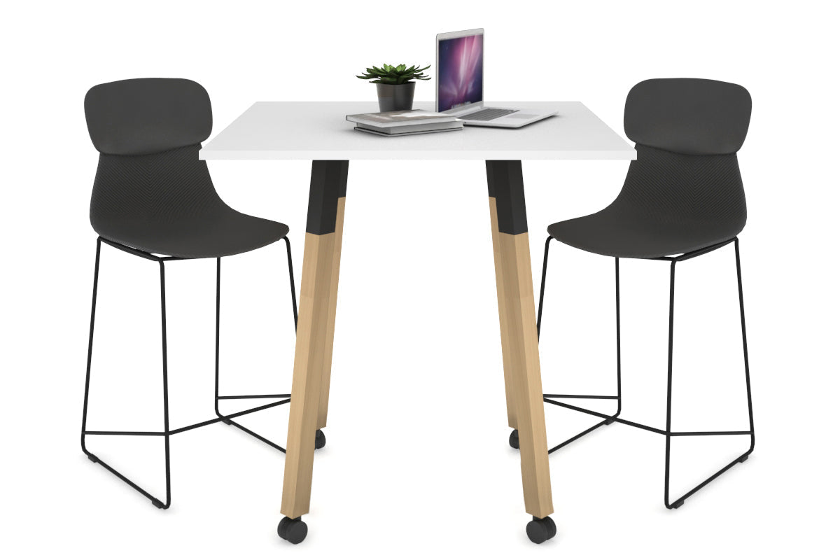 Quadro Counter Wood Single Leg Square Table [800L x 800W] Jasonl black bracket white wheels