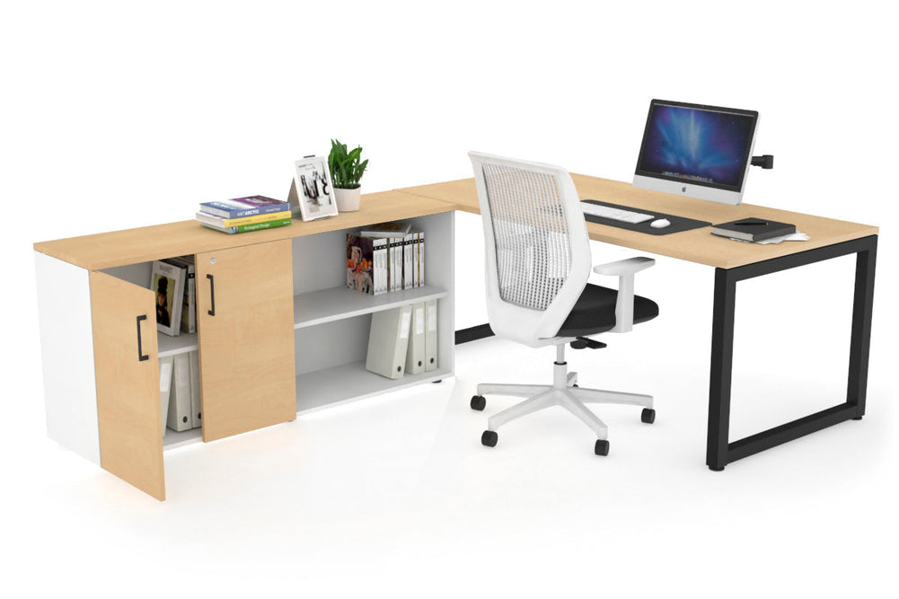 Quadro Loop Executive Setting - Black Frame [1600L x 700W]-maple none 2 door open storage cabinet