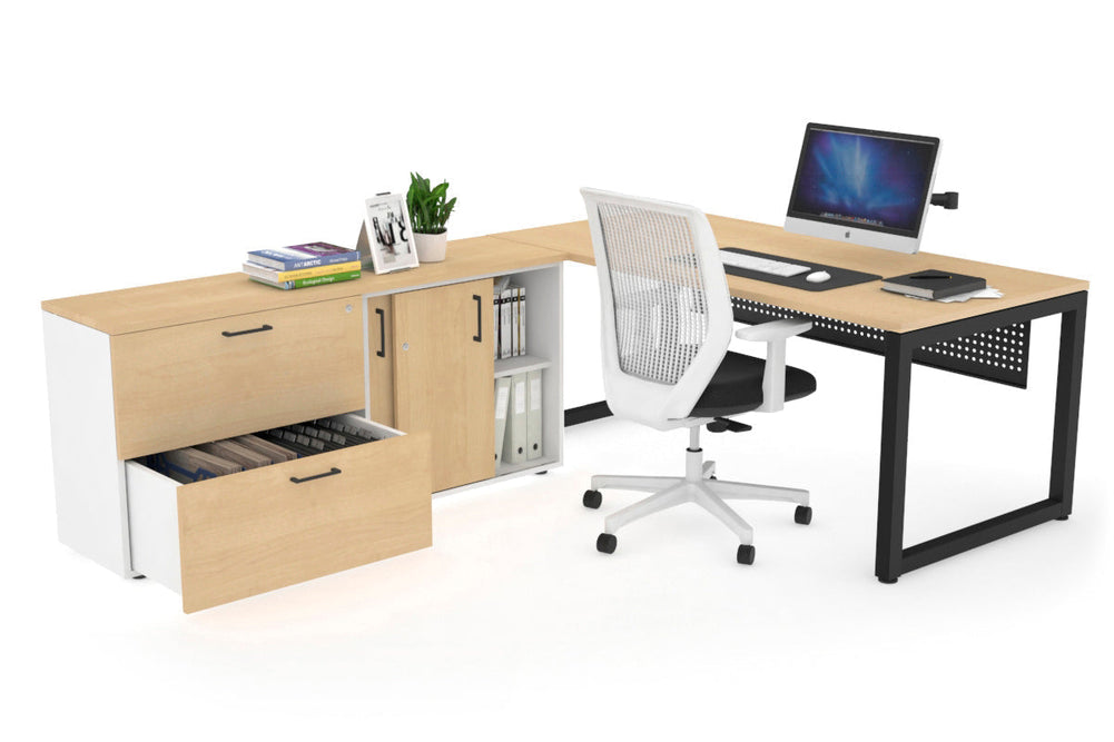 Quadro Loop Executive Setting - Black Frame [1600L x 700W]-maple black modesty 2 drawer lateral sliding door credenza