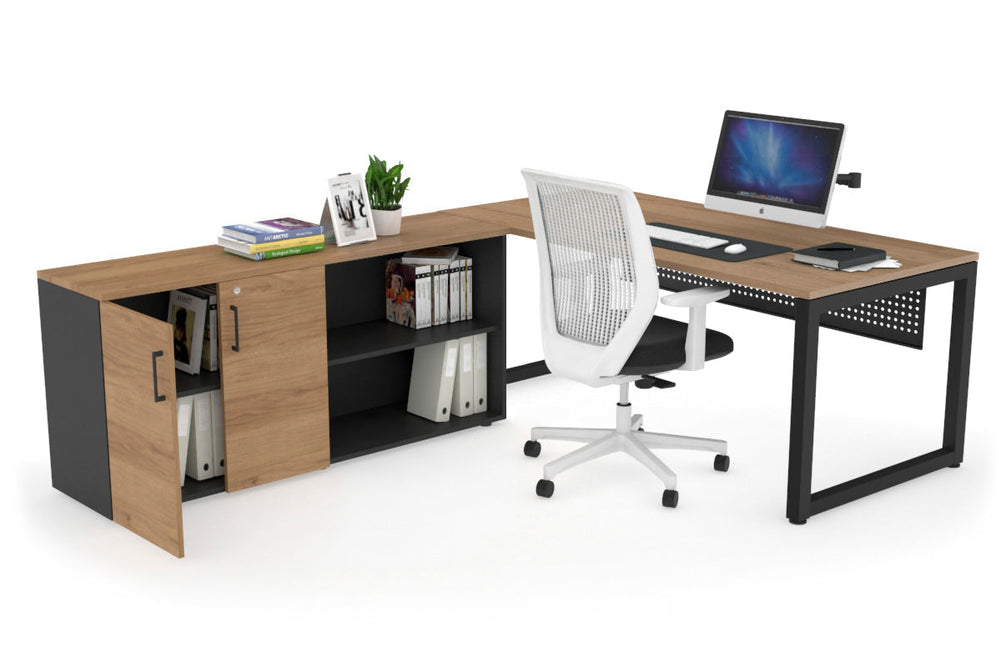 Quadro Loop Executive Setting - Black Frame [1600L x 700W]-salvage oak black modesty 2 door open storage cabinet