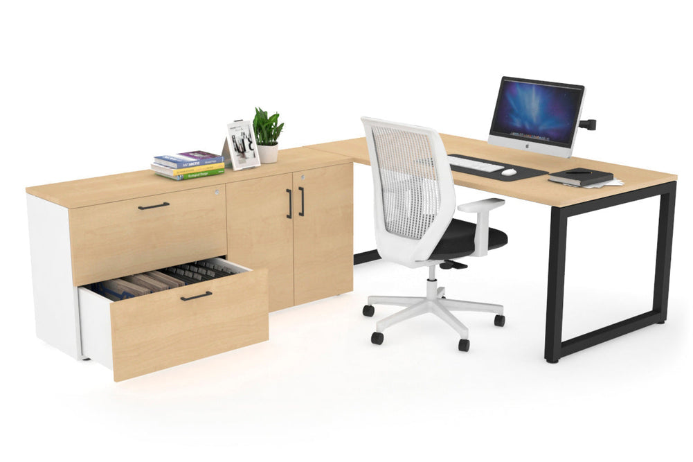 Quadro Loop Executive Setting - Black Frame [1600L x 700W]-maple none 2 drawer 2 door filing cabinet