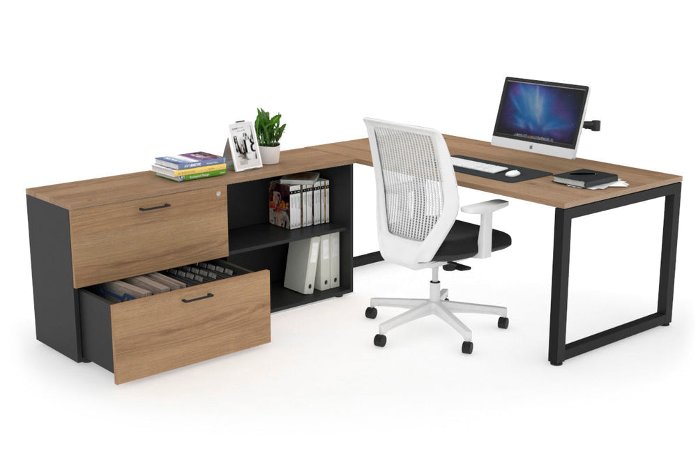 Quadro Loop Executive Setting - Black Frame [1600L x 700W]-salvage oak none 2 drawer open filing cabinet