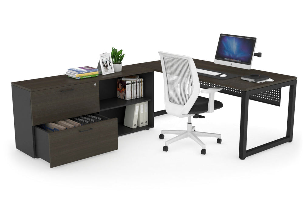 Quadro Loop Executive Setting - Black Frame [1600L x 700W]-dark oak black modesty 2 drawer open filing cabinet