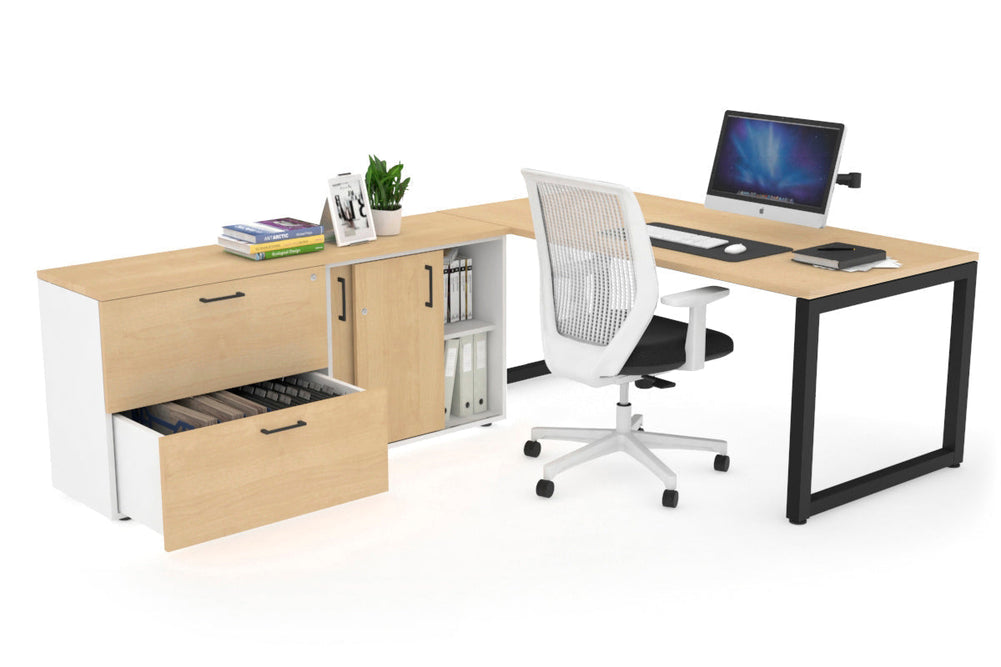 Quadro Loop Executive Setting - Black Frame [1600L x 700W]-maple none 2 drawer lateral sliding door credenza