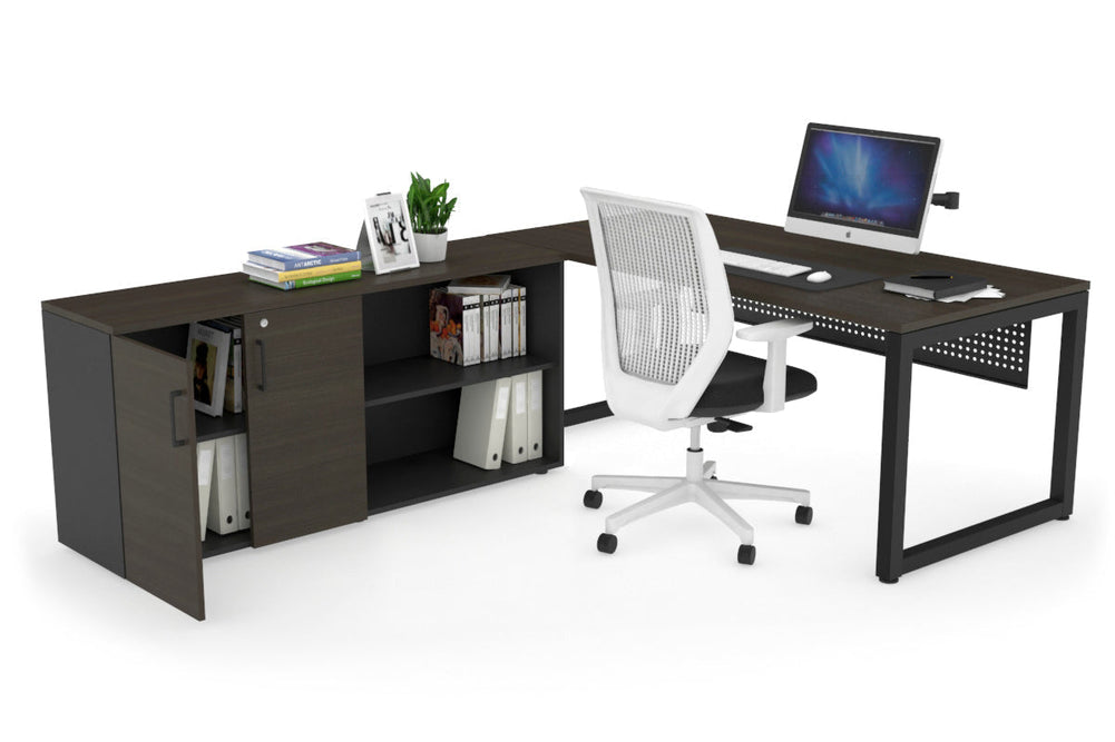 Quadro Loop Executive Setting - Black Frame [1600L x 700W]-dark oak black modesty 2 door open storage cabinet