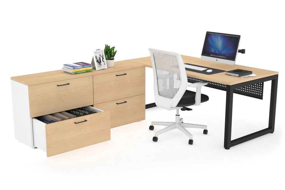 Quadro Loop Executive Setting - Black Frame [1600L x 700W]-maple black modesty 4 drawer lateral filing cabinet