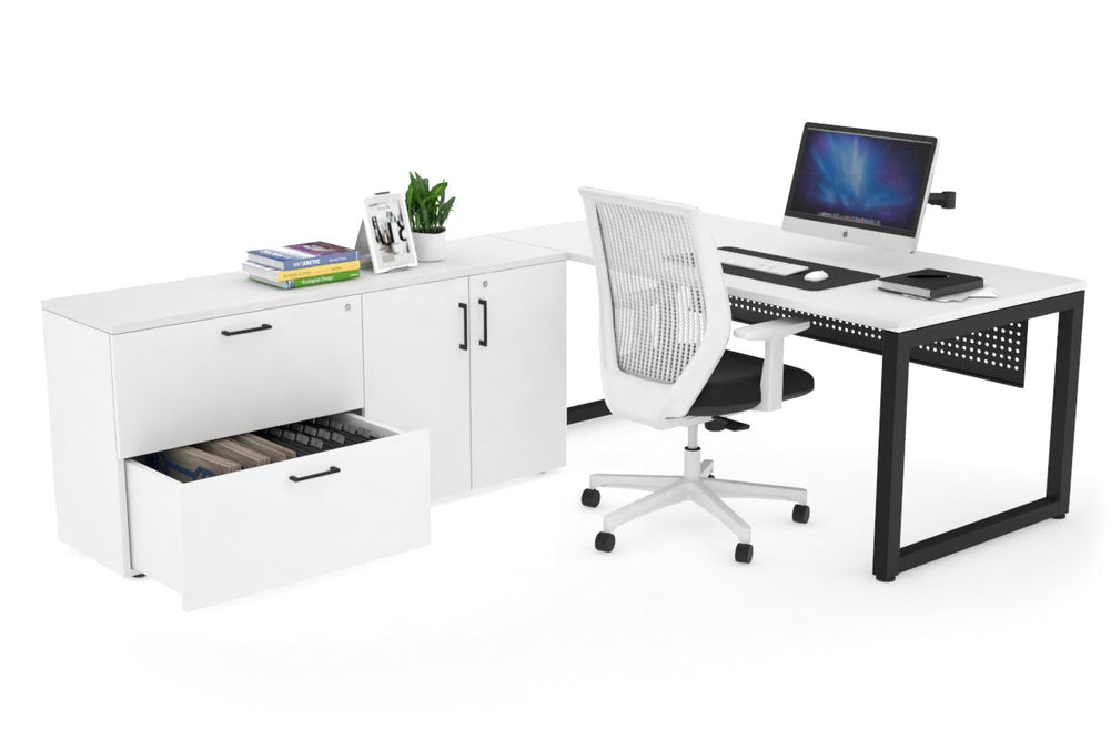 Quadro Loop Executive Setting - Black Frame [1600L x 700W]-white black modesty 2 drawer 2 door filing cabinet