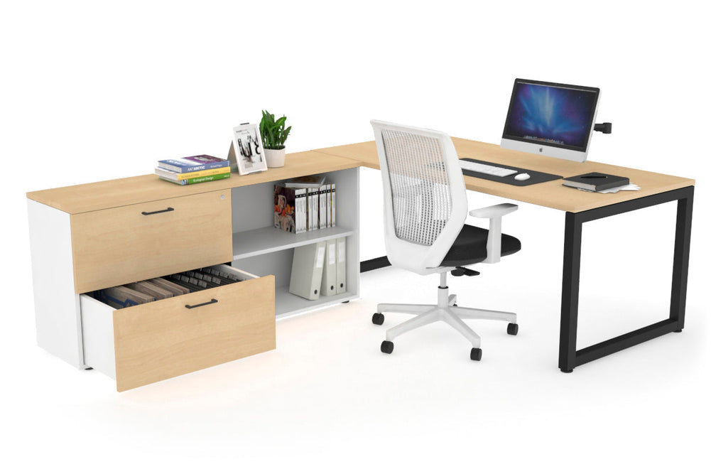 Quadro Loop Executive Setting - Black Frame [1600L x 700W]-maple none 2 drawer open filing cabinet