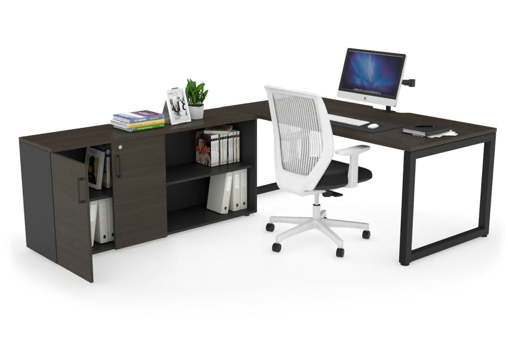 Quadro Loop Executive Setting - Black Frame [1600L x 800W with Cable Scallop]-dark oak none 2 door open storage cabinet